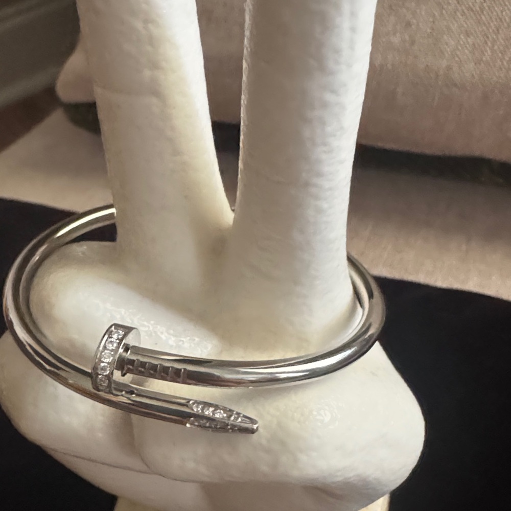 Silver Nail-Style Crystal Cuff Bracelet - Picture 3 of 4